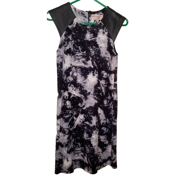 Philosophy Tie Dye Sheath Dress Size Small Faux Vegan Leather Shoulders Back Zip - Picture 1 of 8